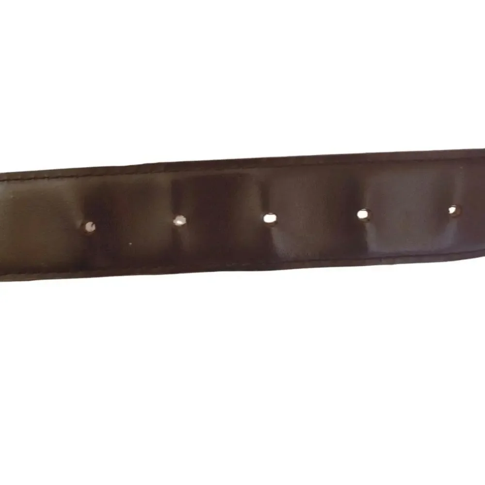 Vintage Liz Claiborne Brown Embossed Leather Belt Sculptural Silver Buckle 80 90